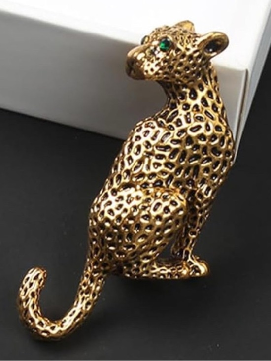 Anthropologie Jewelry - Vintage Gold Leopard Brooch with Green Eye